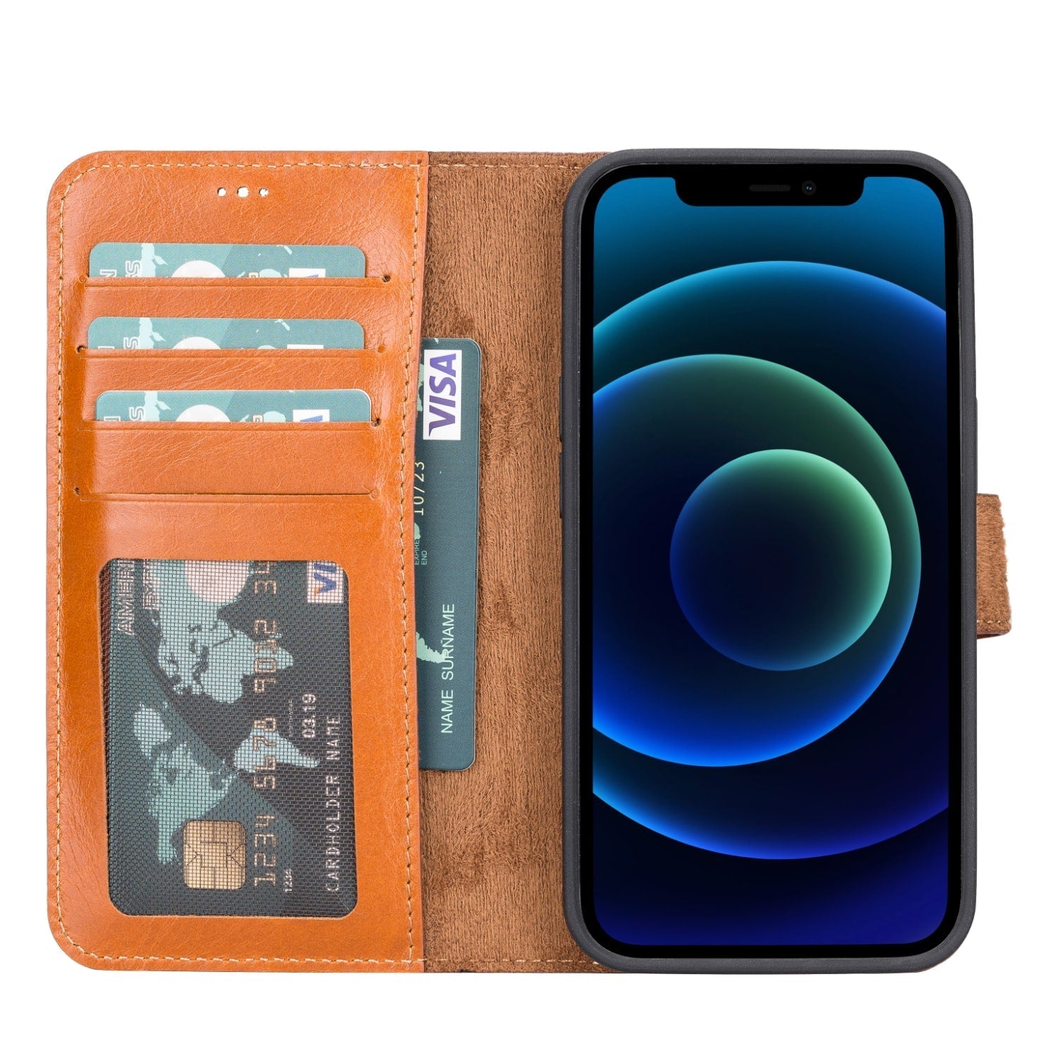 Golden Brown Leather iPhone 13 Detachable Bi-Fold RFID Wallet Case with MagSafe & Card Holder - Bomonti - 2