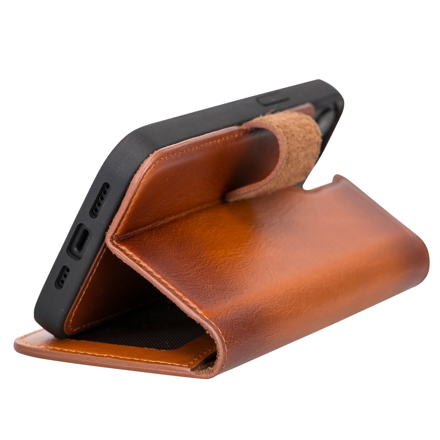 Golden Brown Leather iPhone 13 Detachable Bi-Fold RFID Wallet Case with MagSafe & Card Holder - Bomonti - 7
