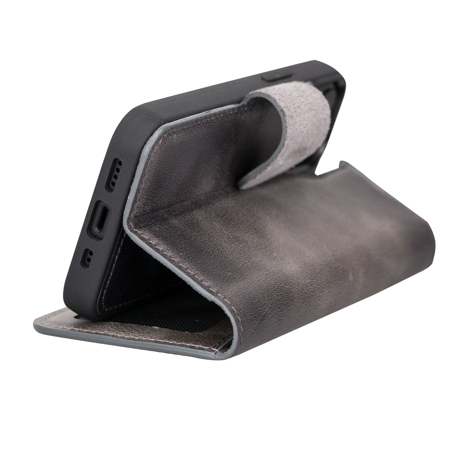 Grey Leather iPhone 13 Mini Detachable Bi-Fold RFID Wallet Case with MagSafe & Card Holder - Bomonti - 7