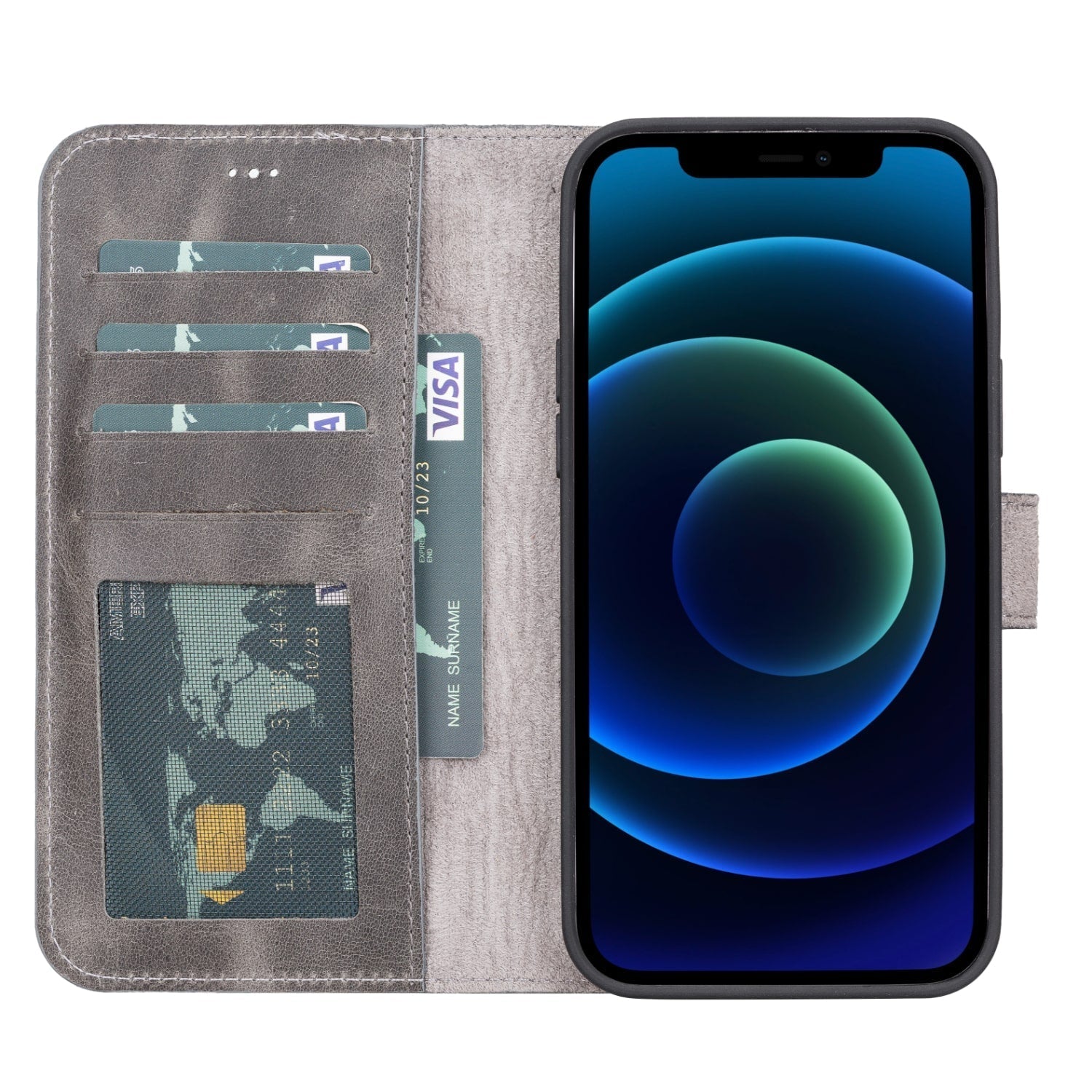 Luxury Grey Leather iPhone 13 Pro Wallet Case with MagSafe & RFID Card Holder - Bomonti - 2
