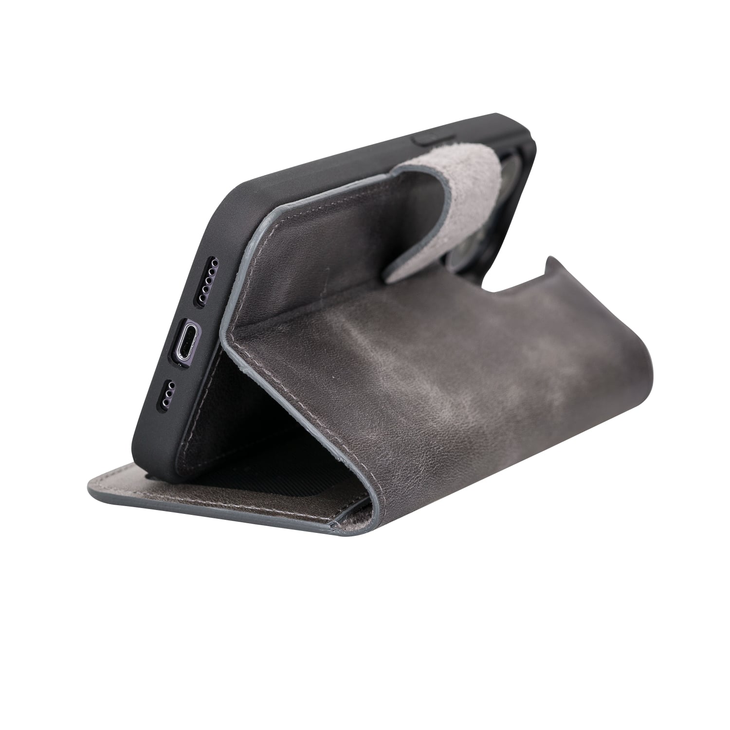 Luxury Grey Leather iPhone 13 Pro Wallet Case with MagSafe & RFID Card Holder - Bomonti - 6
