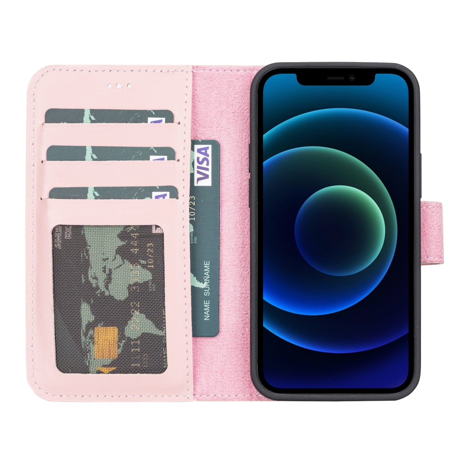 Pink Leather iPhone 13 Mini Detachable Bi-Fold RFID Wallet Case with MagSafe & Card Holder - Bomonti - 2