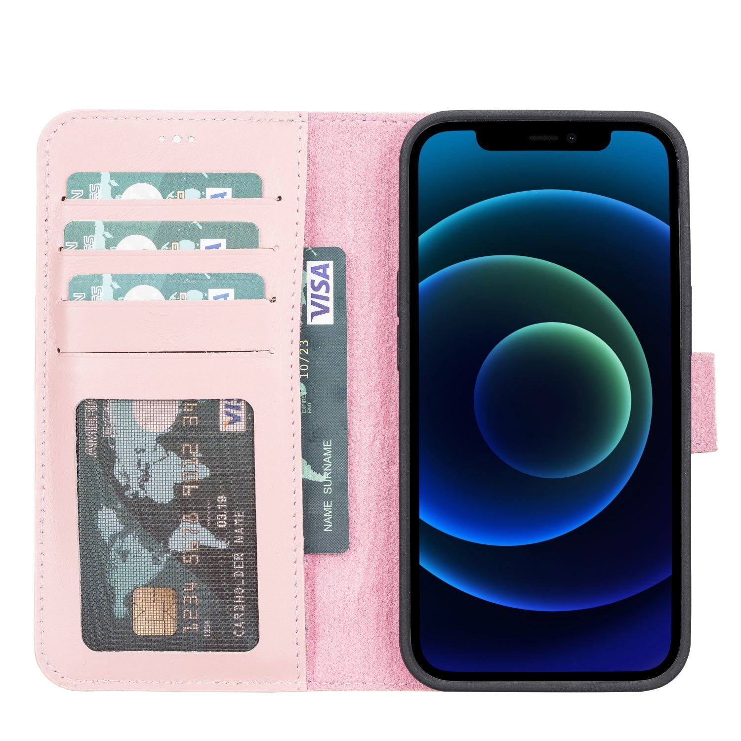 Pink Leather iPhone 13 Detachable Bi-Fold RFID Wallet Case with MagSafe & Card Holder - Bomonti - 1