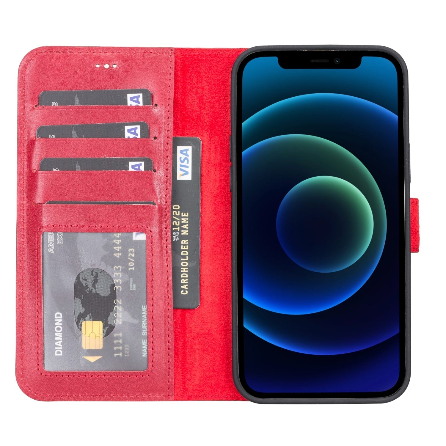 Luxury Red Leather iPhone 13 Pro Wallet Case with MagSafe & RFID Card Holder - Bomonti - 2