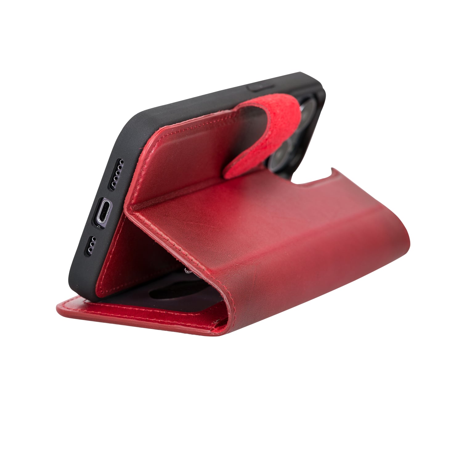 Luxury Red Leather iPhone 13 Pro Wallet Case with MagSafe & RFID Card Holder - Bomonti - 7