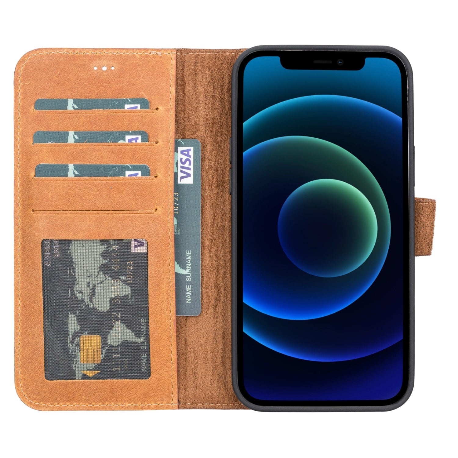 Luxury Rustic Brown Leather iPhone 13 Pro Wallet Case with MagSafe & RFID Card Holder - Bomonti - 2