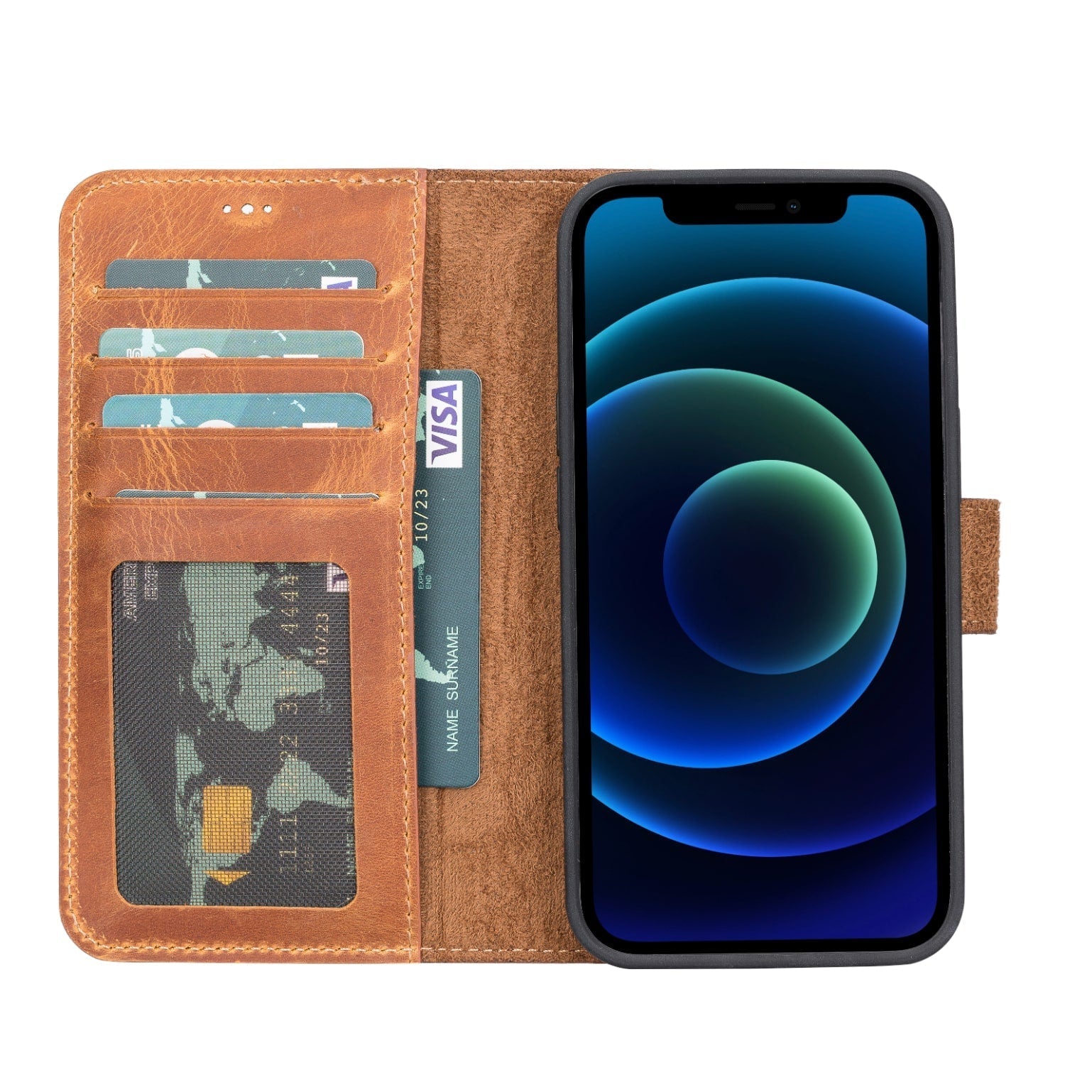 Rustic Brown Leather iPhone 13 Detachable Bi-Fold RFID Wallet Case with MagSafe & Card Holder - Bomonti - 2