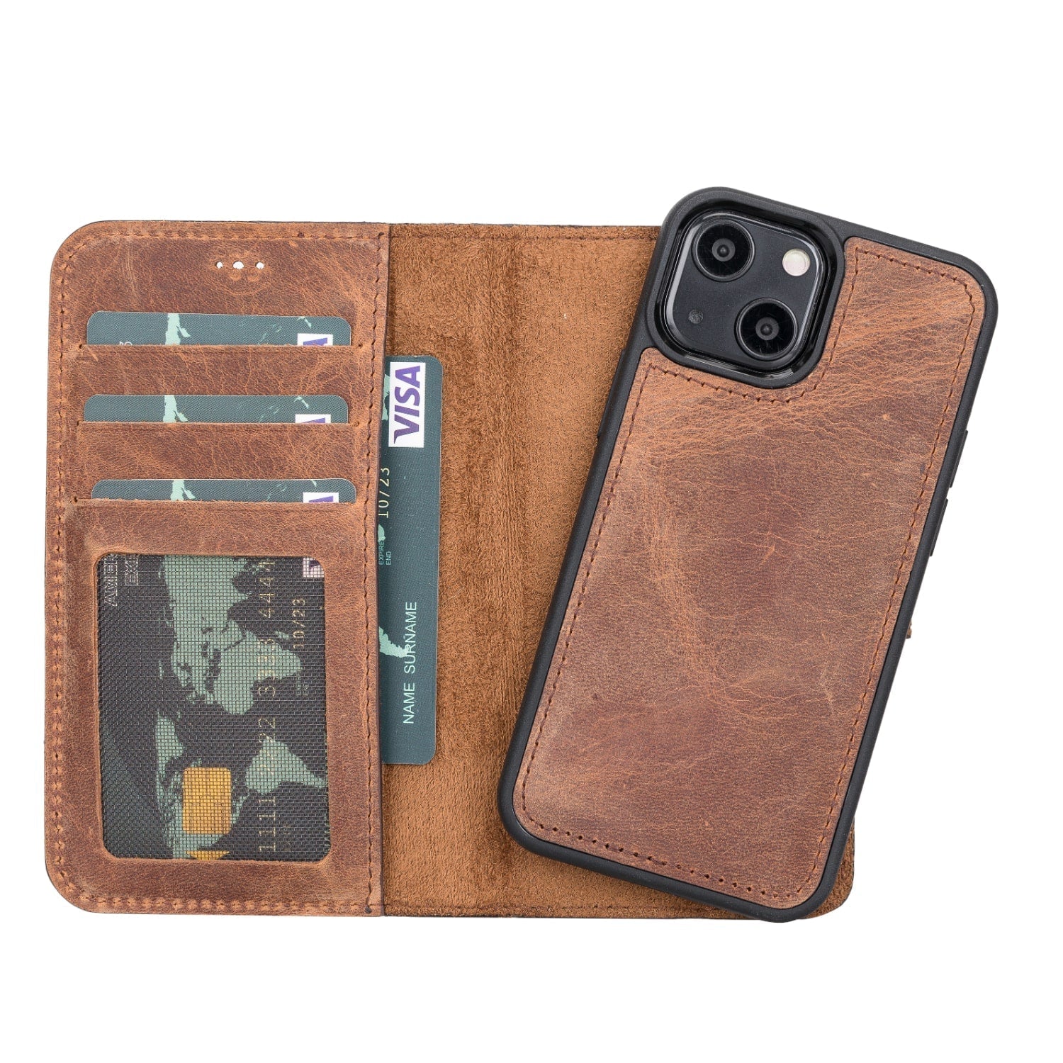 Yellow Leather iPhone 13 Mini Detachable Bi-Fold RFID Wallet Case with MagSafe & Card Holder - Bomonti - 1
