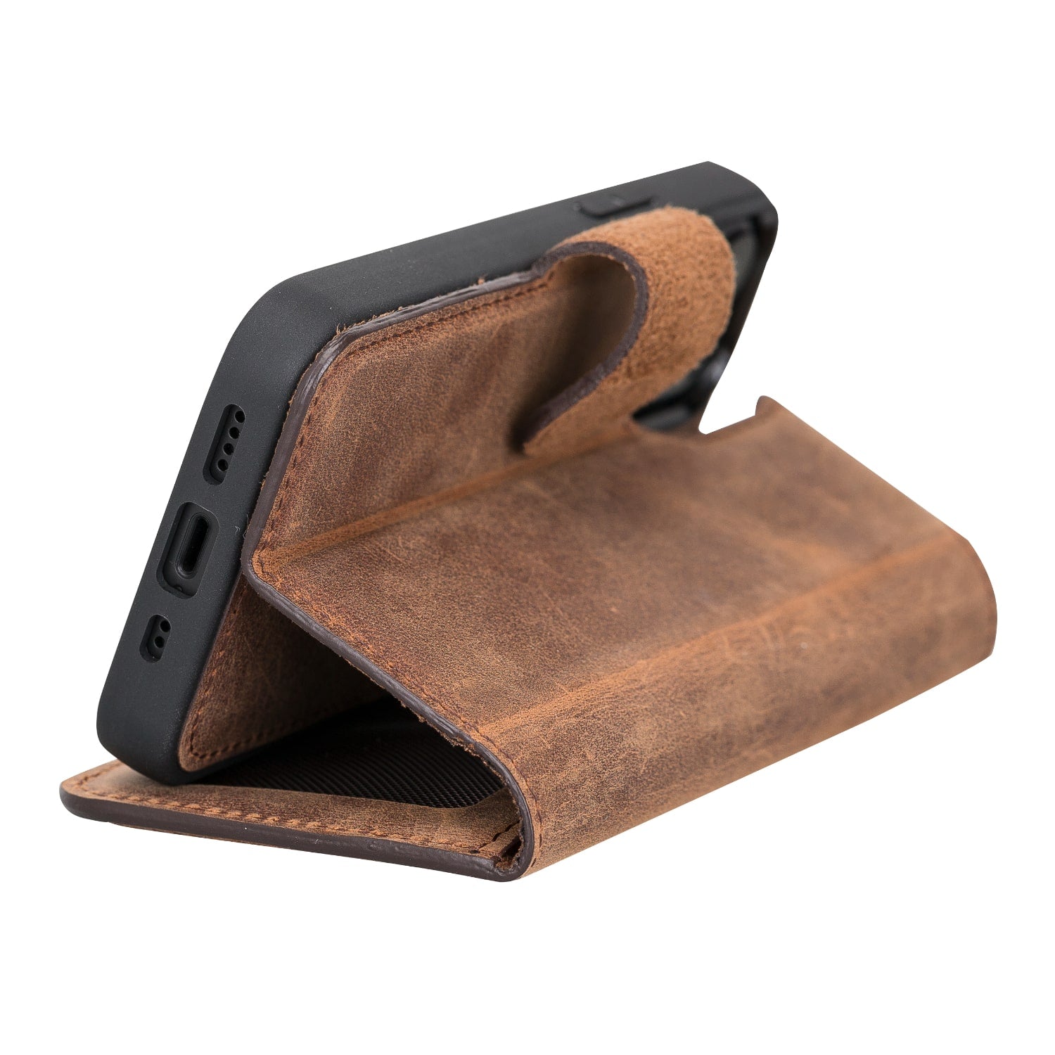Yellow Leather iPhone 13 Mini Detachable Bi-Fold RFID Wallet Case with MagSafe & Card Holder - Bomonti - 6