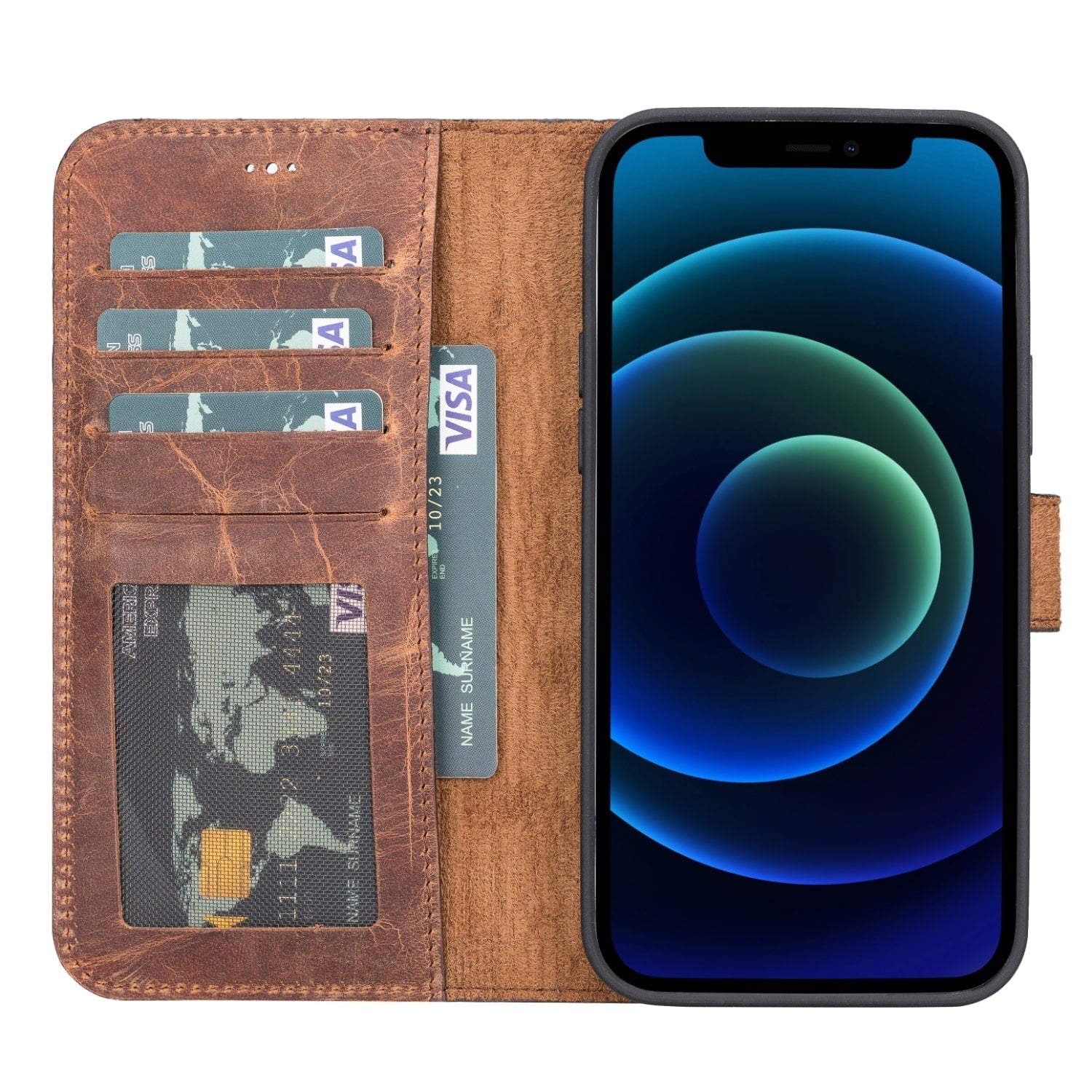 Luxury Vintage Brown Leather iPhone 13 Pro Wallet Case with MagSafe & RFID Card Holder - Bomonti - 2
