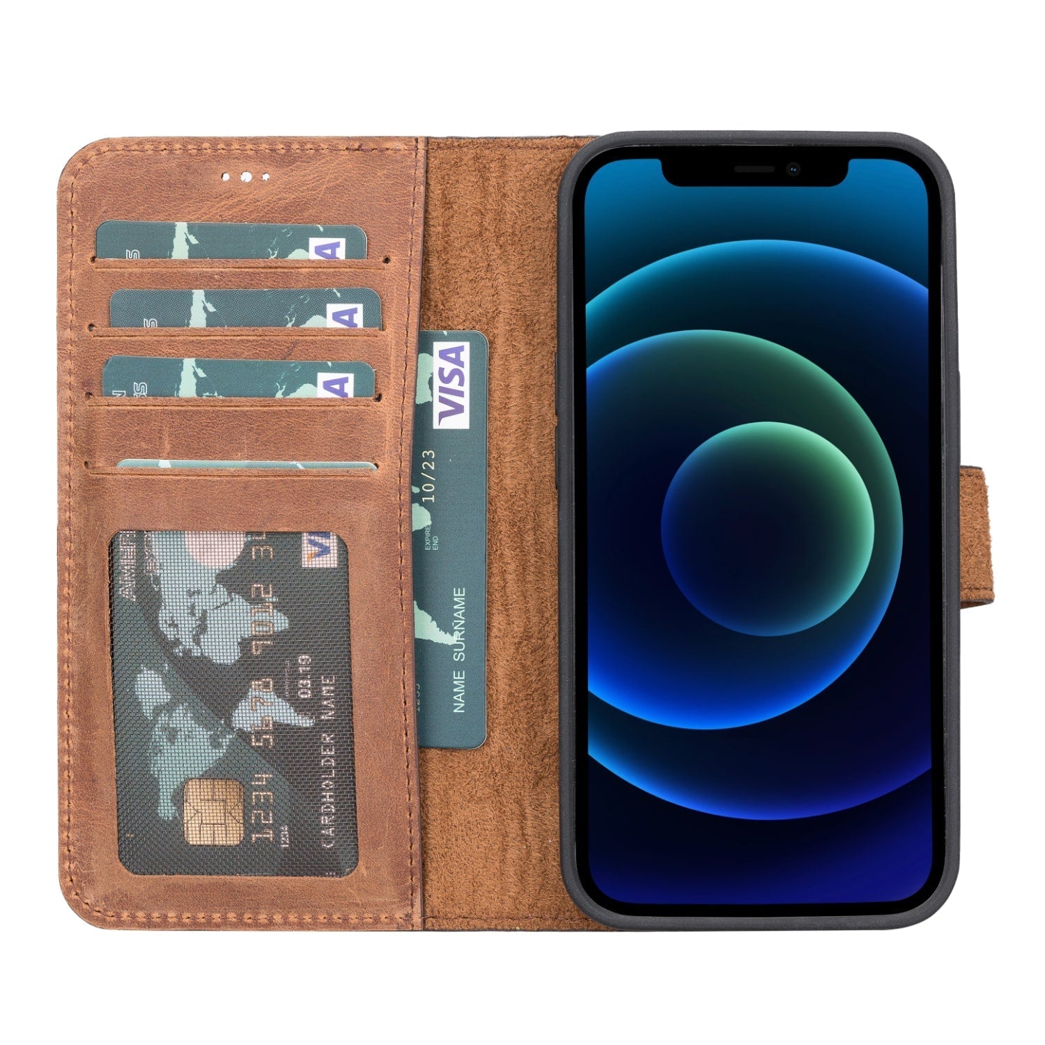 Tan Brown Leather iPhone 13 Detachable Bi-Fold RFID Wallet Case with MagSafe & Card Holder - Bomonti - 2