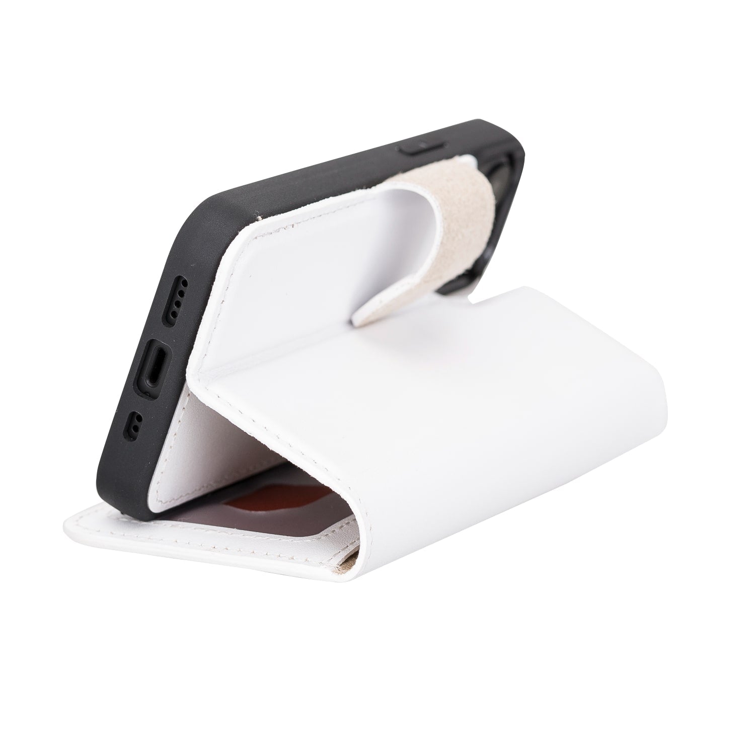 White Leather iPhone 13 Mini Detachable Bi-Fold RFID Wallet Case with MagSafe & Card Holder - Bomonti - 7