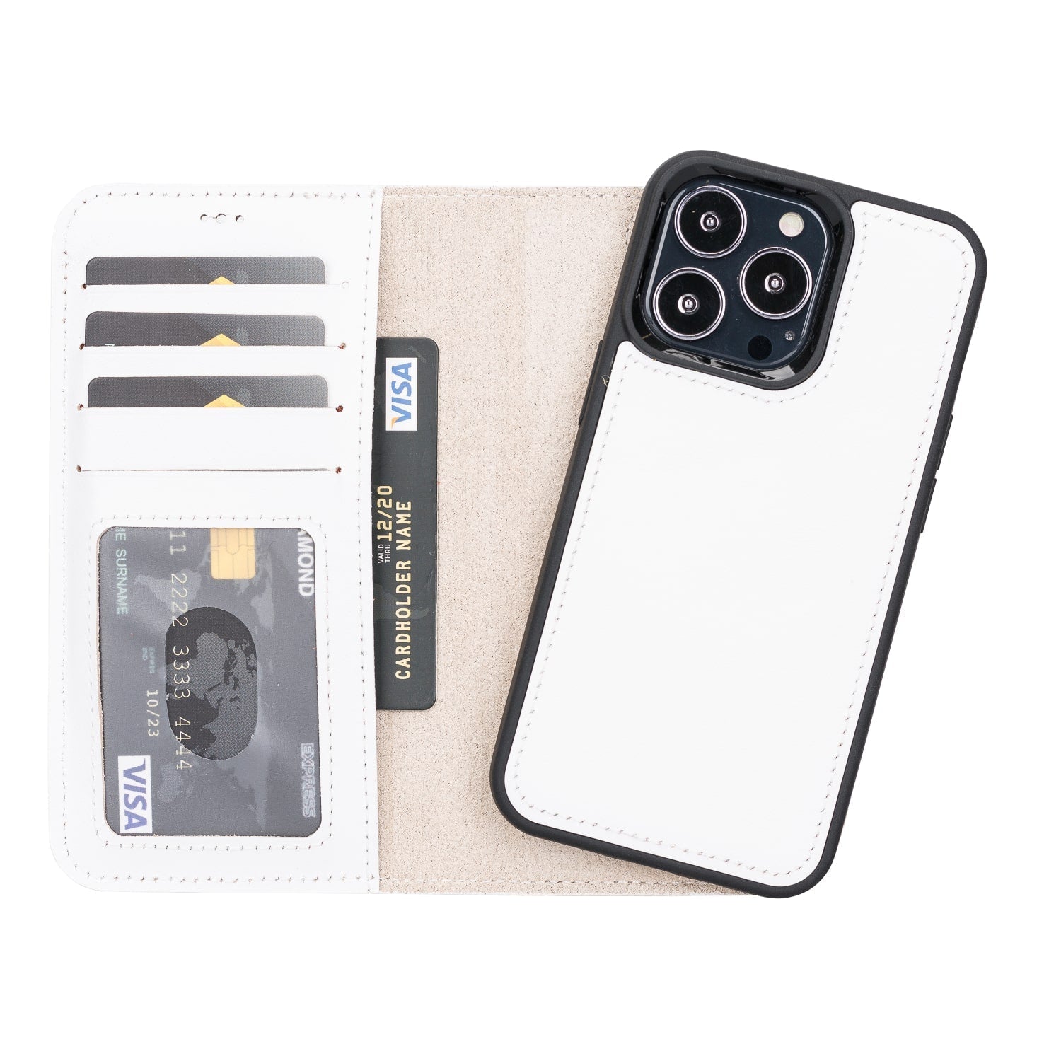 Luxury White Leather iPhone 13 Pro Wallet Case with MagSafe & RFID Card Holder - Bomonti -1