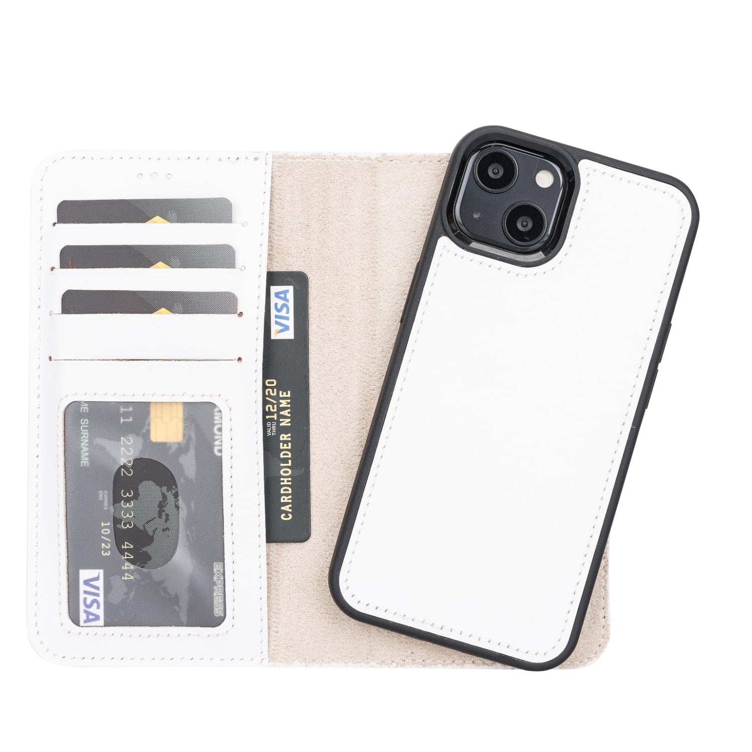 White Leather iPhone 13 Detachable Bi-Fold RFID Wallet Case with MagSafe & Card Holder - Bomonti - 1