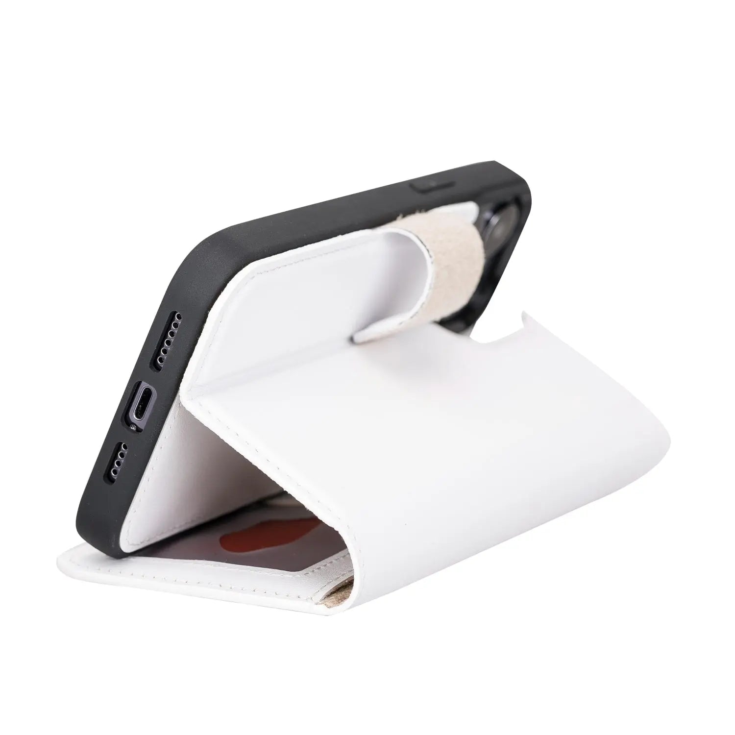 White Leather iPhone 15 Pro Max Detachable Card Holder Wallet Case with Magsafe-Bomonti