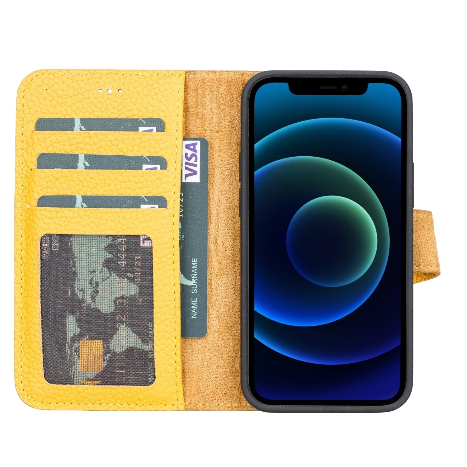 Yellow Leather iPhone 13 Mini Detachable Bi-Fold RFID Wallet Case with MagSafe & Card Holder - Bomonti - 2
