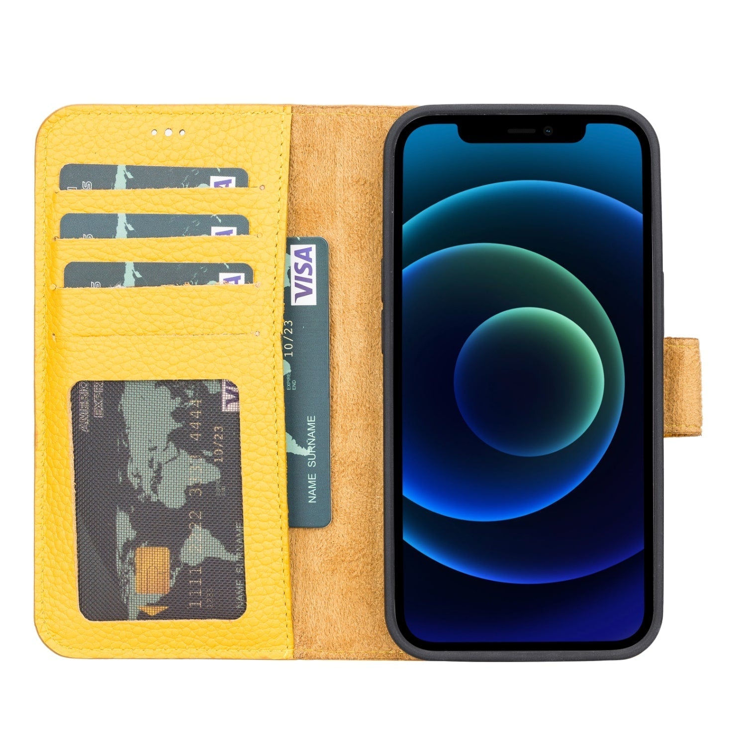 Yellow Leather iPhone 13 Detachable Bi-Fold RFID Wallet Case with MagSafe & Card Holder - Bomonti - 2