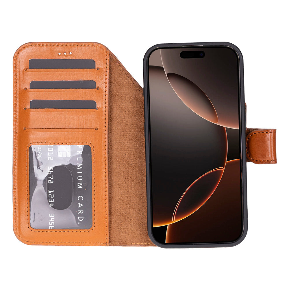 Tan Leather iPhone 17 Pro Max Detachable Wallet Case