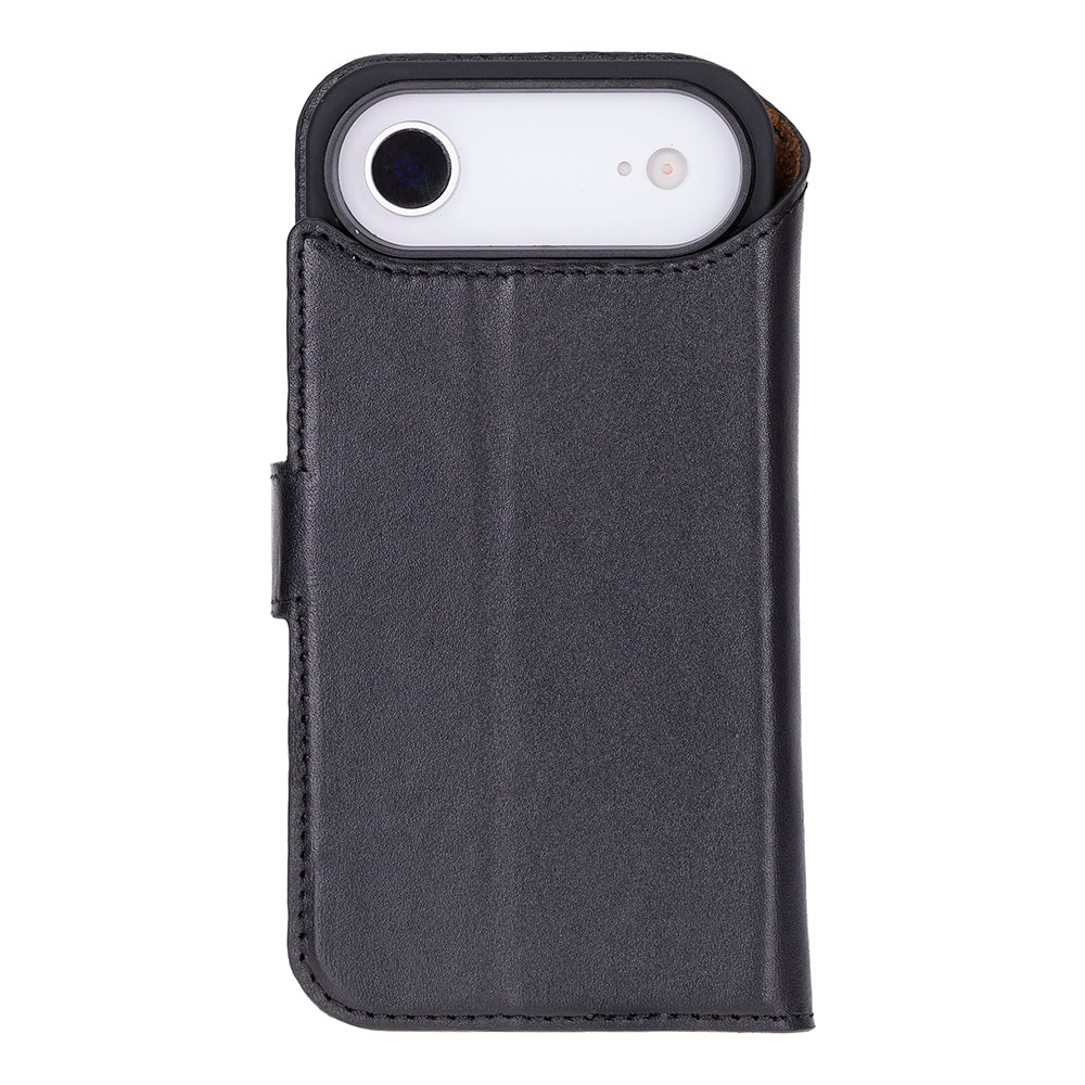 Black Leather iPhone 17 Air Detachable Wallet Case