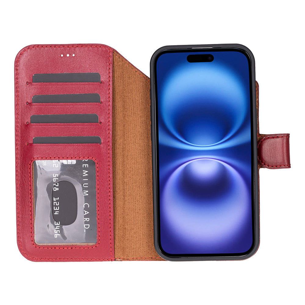 Red Leather iPhone 17 Air Detachable Wallet Case