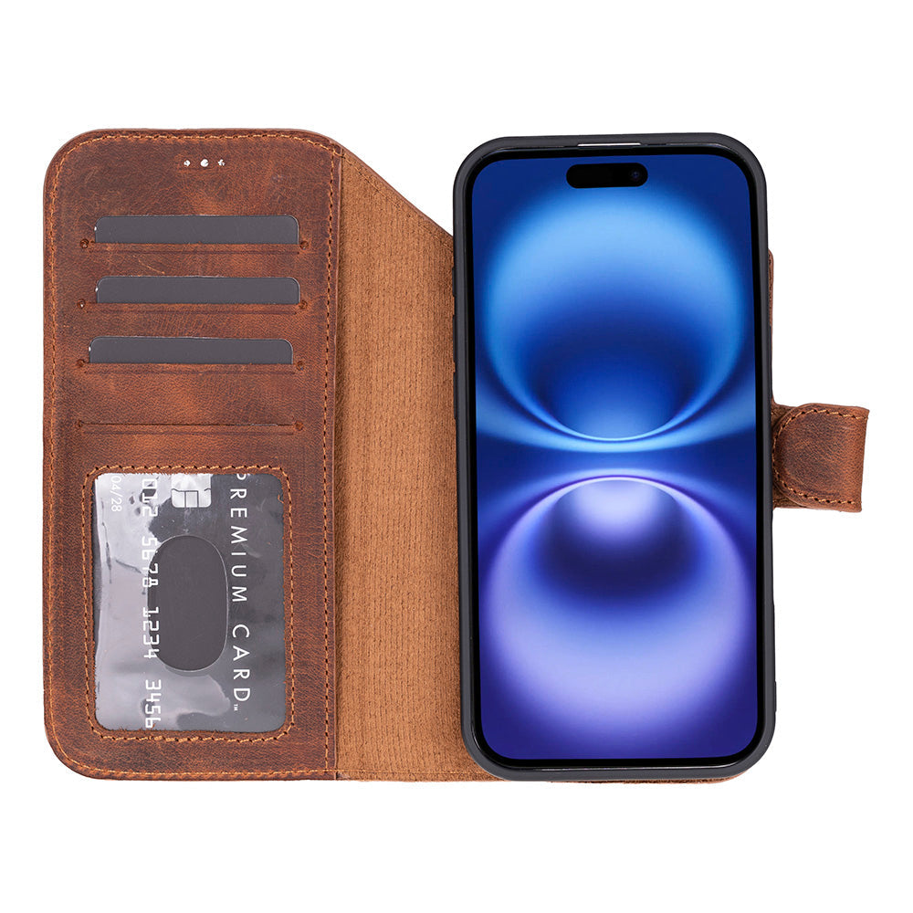 Brown Leather iPhone 17 Air Detachable Wallet Case