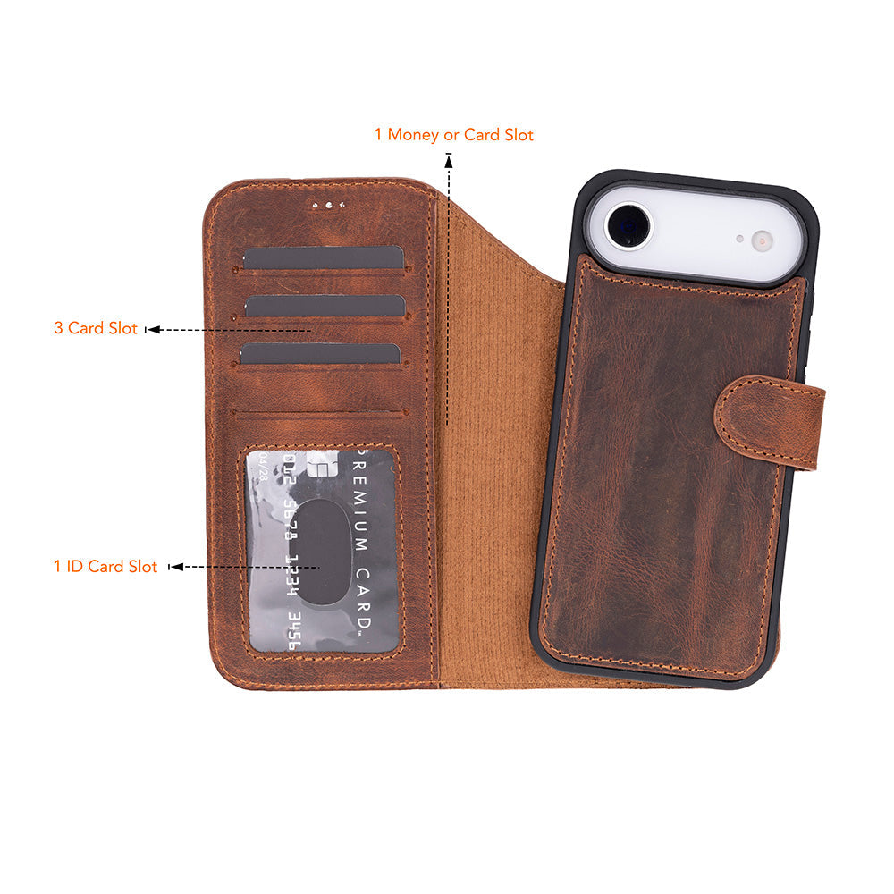 Brown Leather iPhone 17 Air Detachable Wallet Case