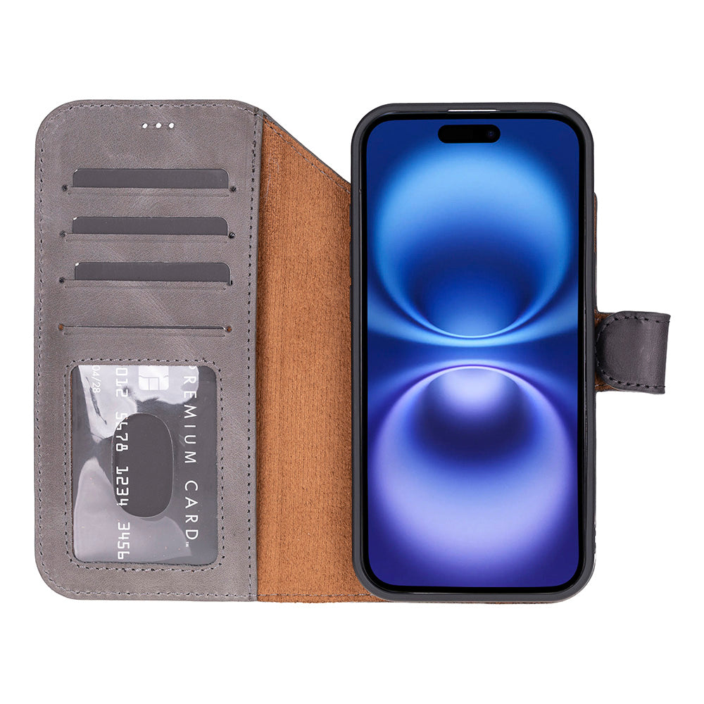 Gray Leather iPhone 17 Air Detachable Wallet Case