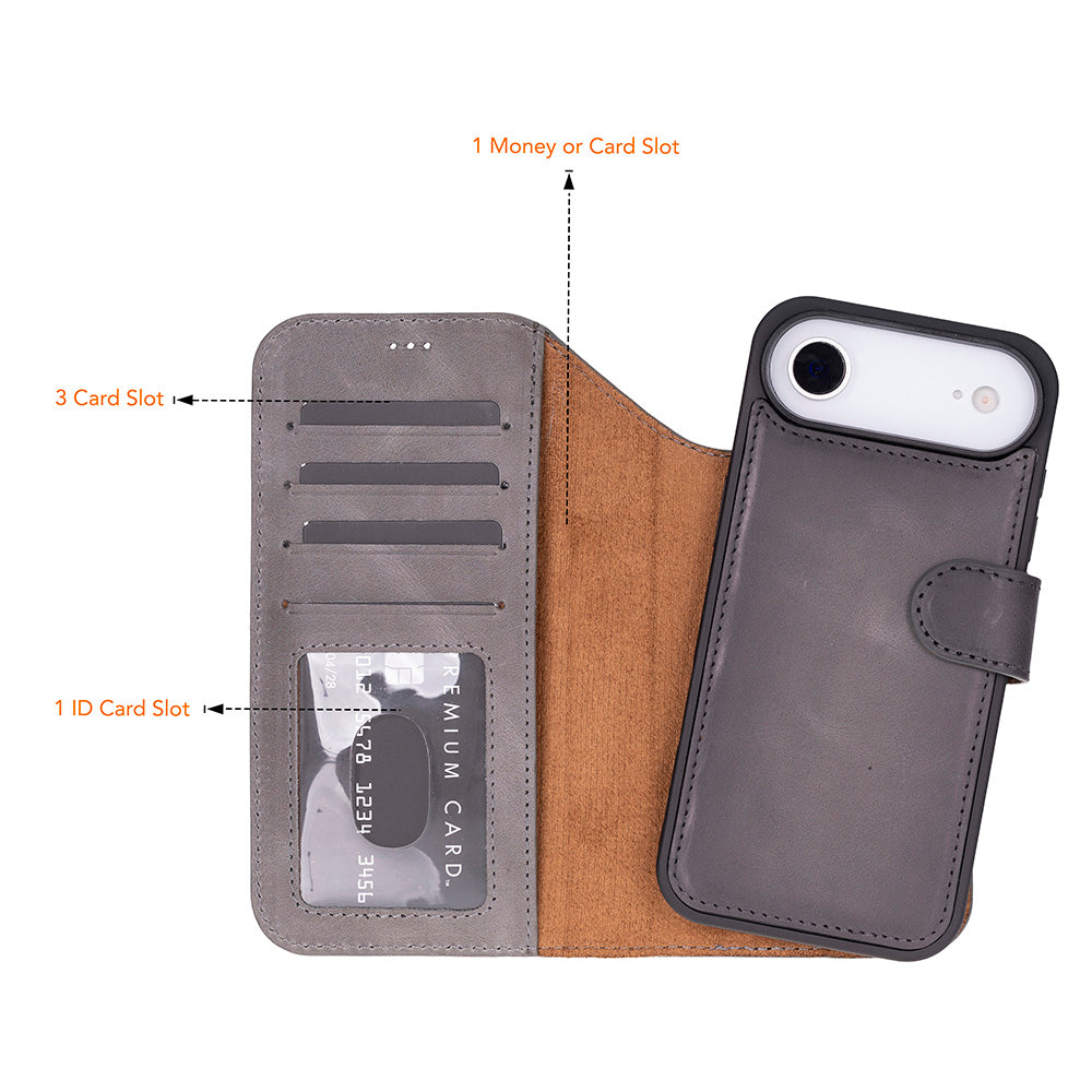 Gray Leather iPhone 17 Air Detachable Wallet Case