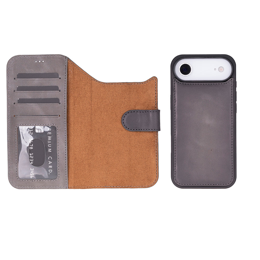Gray Leather iPhone 17 Air Detachable Wallet Case
