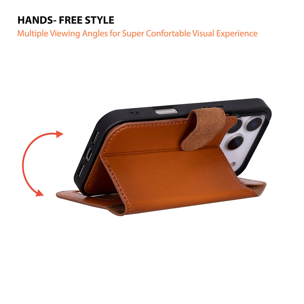 Tan Leather iPhone 17 Pro Max Detachable Wallet Case