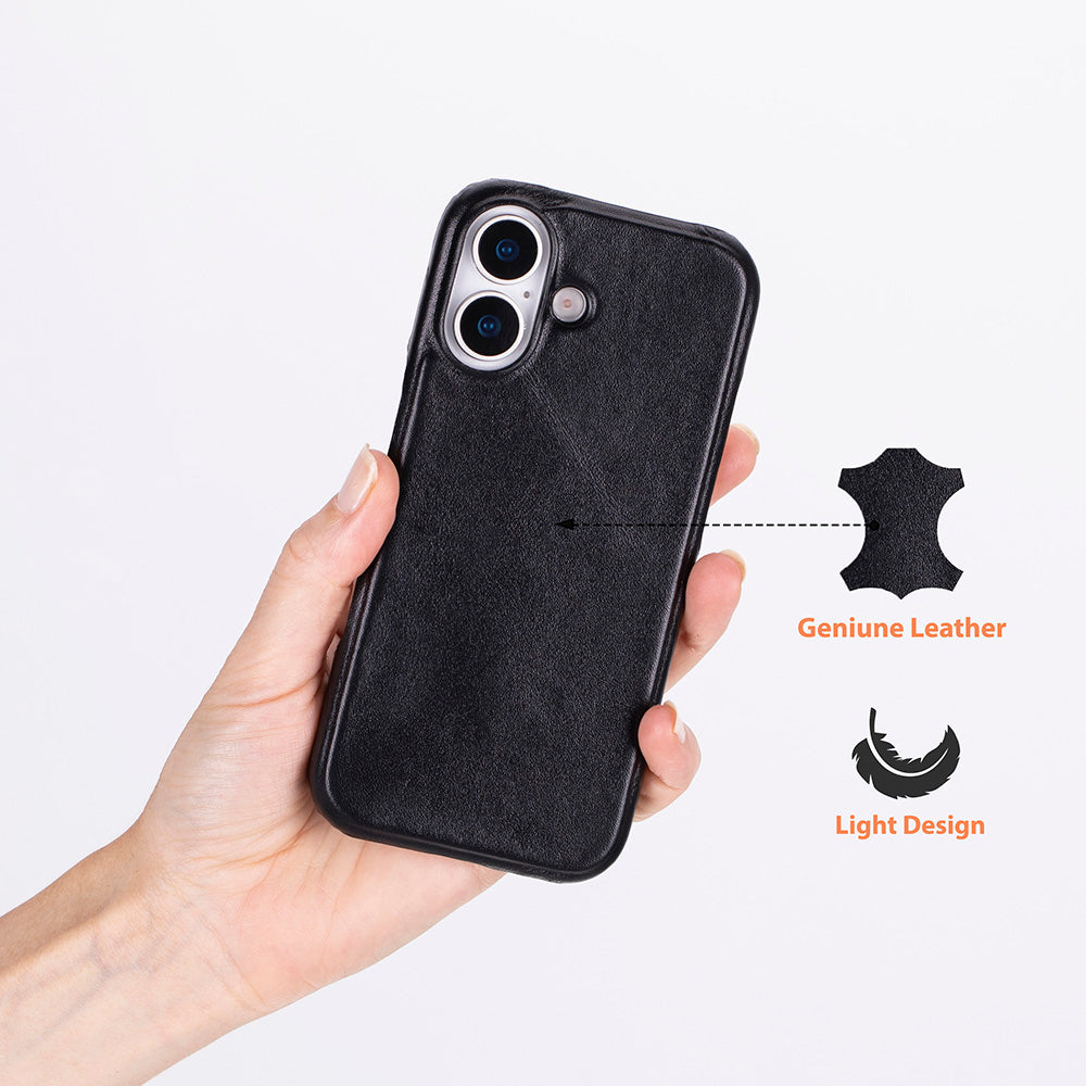 Black Leather iPhone 17 Cover Case