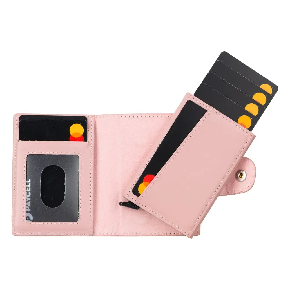 Pink Leather Pop-Up RFID Blocking Detachable Cardholder Wallet - Bomonti Goods