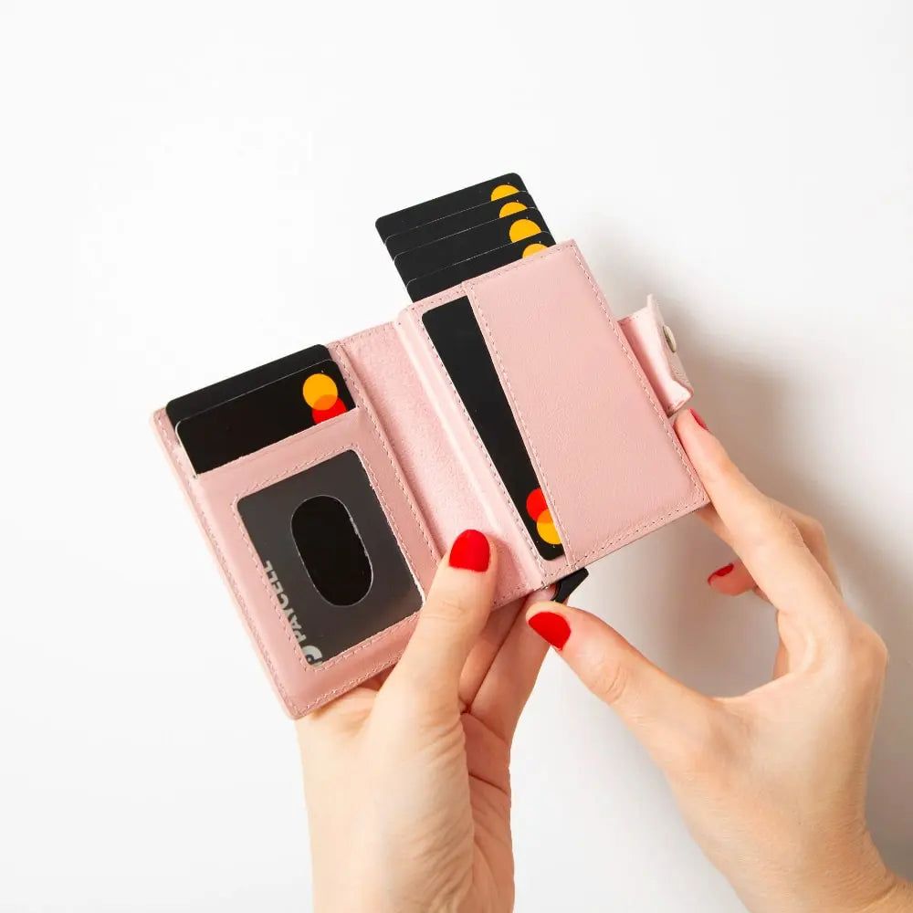 Pink Leather Pop-Up RFID Blocking Detachable Cardholder Wallet - Bomonti Goods