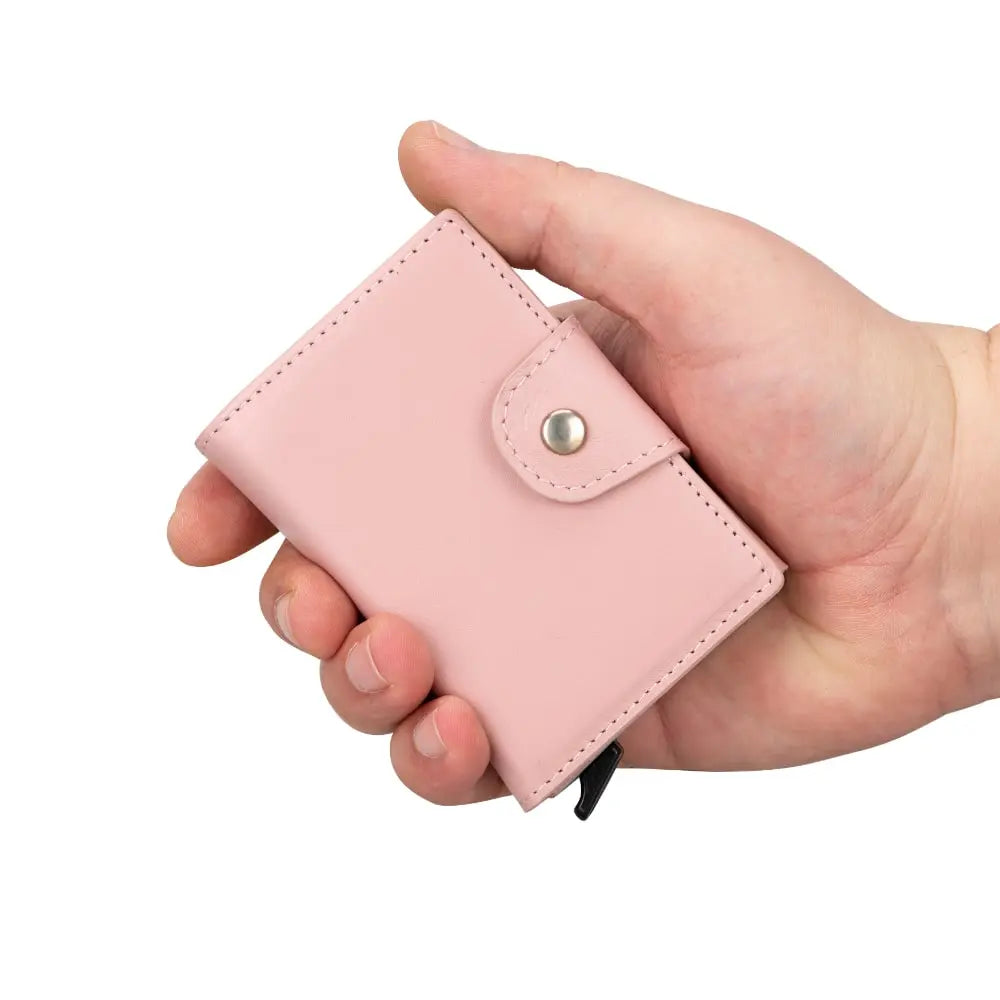Pink Leather Pop-Up RFID Blocking Detachable Cardholder Wallet - Bomonti Goods