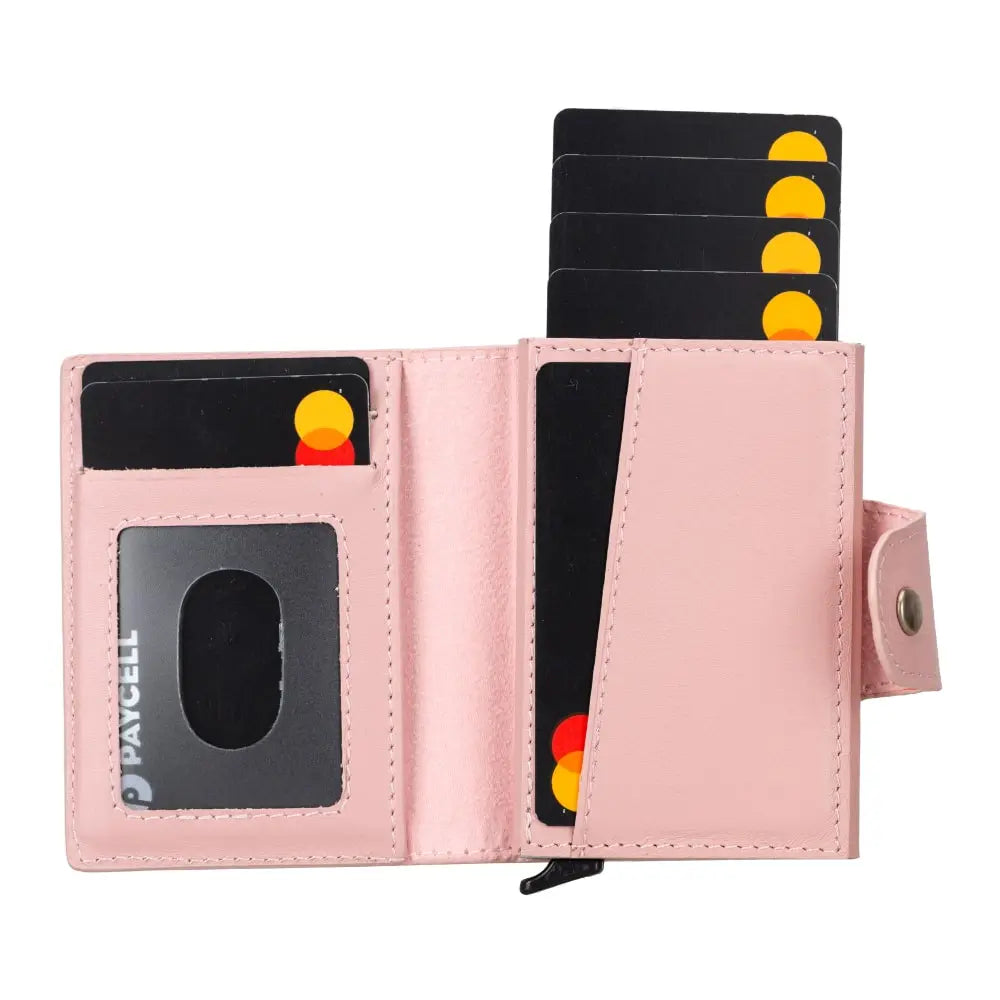 Pink Leather Pop-Up RFID Blocking Detachable Cardholder Wallet - Bomonti Goods