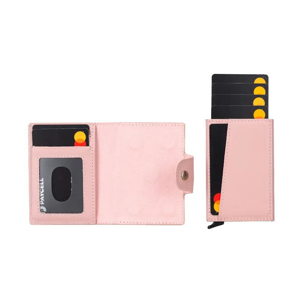 Pink Leather Pop-Up RFID Blocking Detachable Cardholder Wallet - Bomonti Goods
