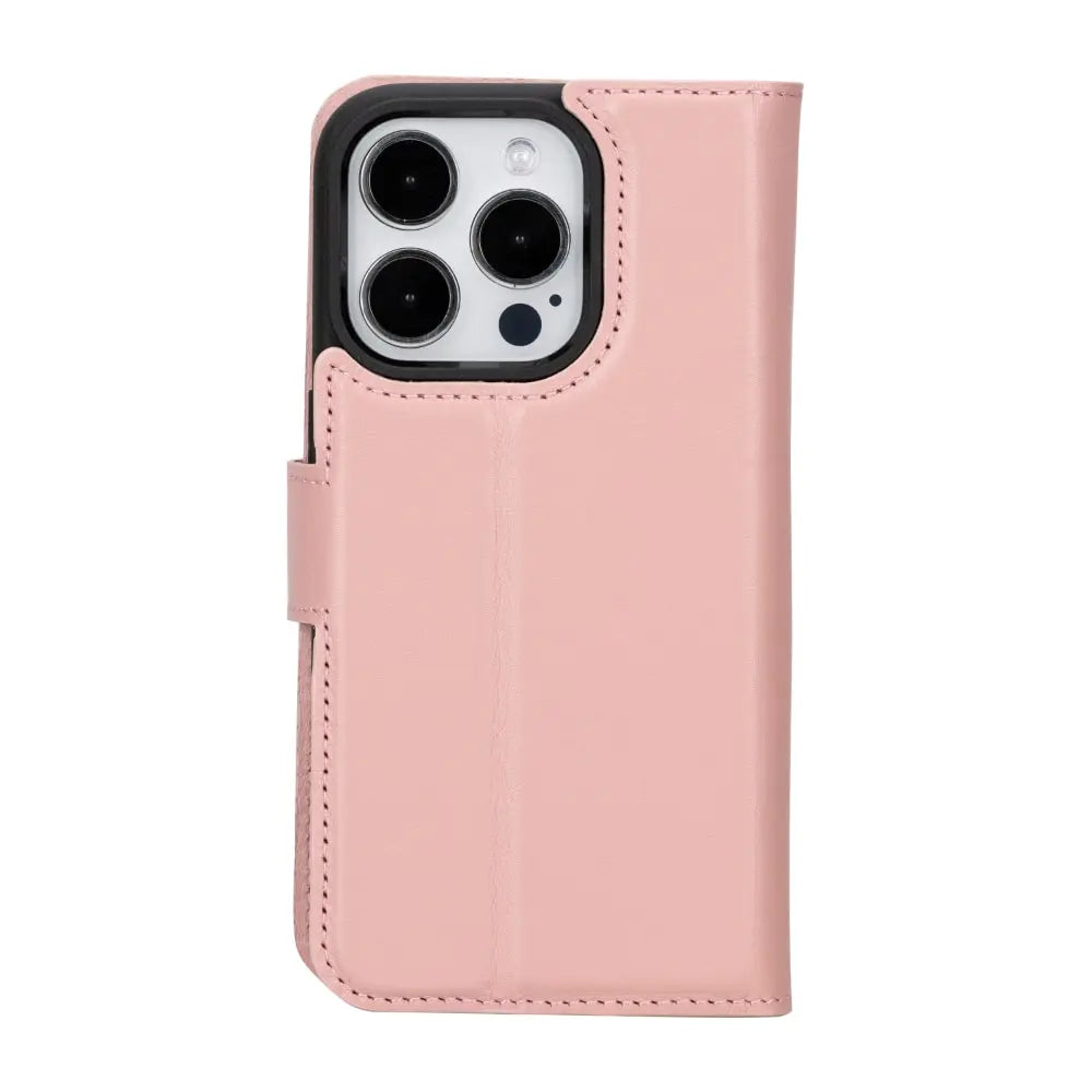 Pink Leather iPhone 15 Pro Max Detachable Card Holder Wallet Case with Magsafe-Bomonti