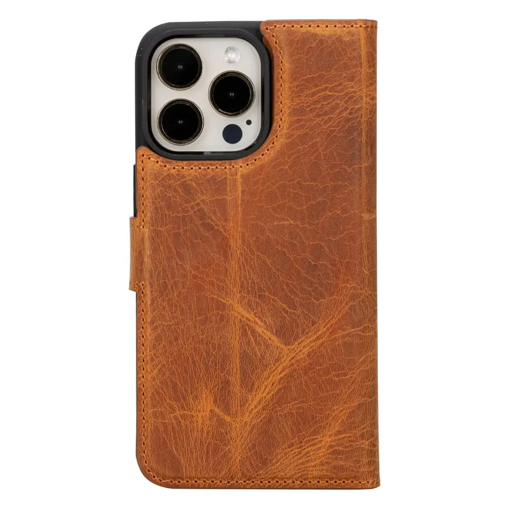 Rustic Brown Leather iPhone 15 Pro Max Detachable Card Holder Wallet Case with Magsafe-Bomonti
