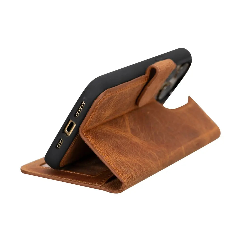 Rustic Brown Leather iPhone 15 Pro Max Detachable Card Holder Wallet Case with Magsafe-Bomonti
