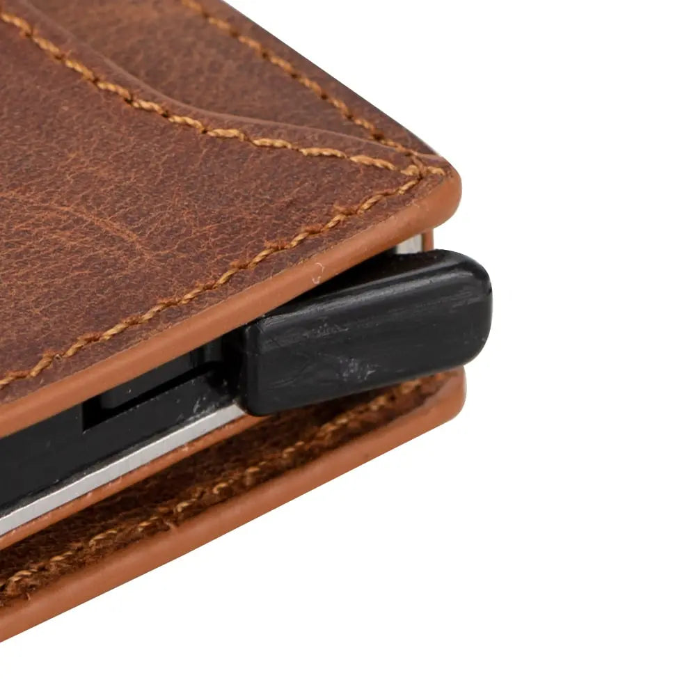 Tan Leather Pop Up Card Wolder Wallet with Zipper Closure Coin Holder Slot – Bomonti