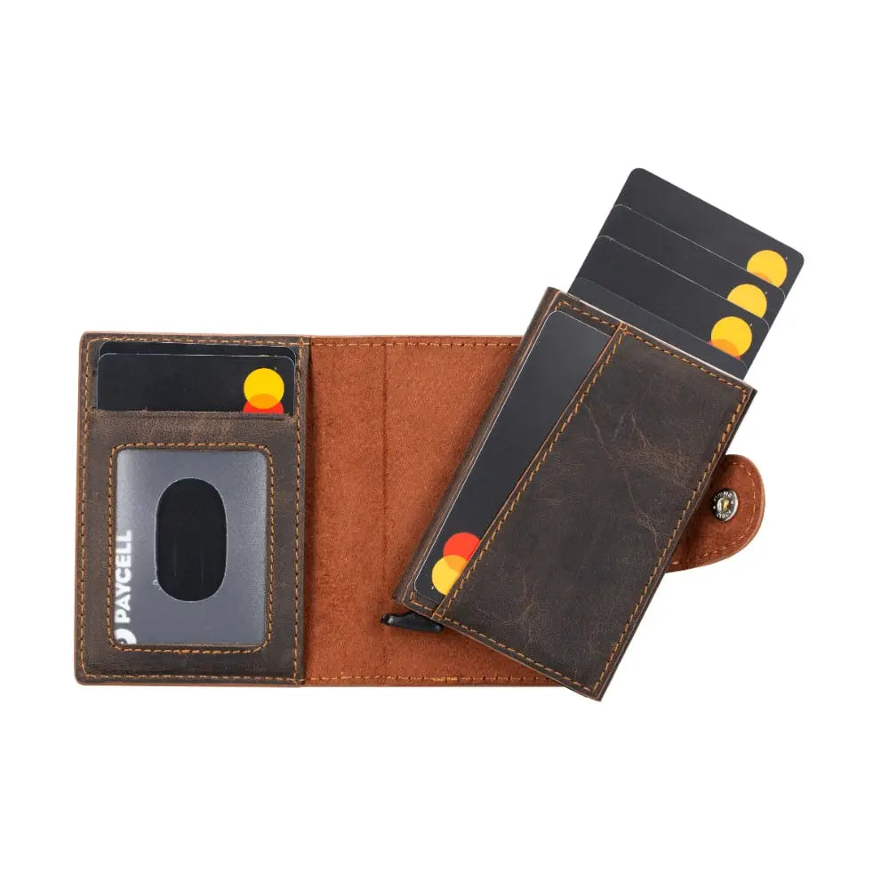 Tan Leather Pop-Up RFID Blocking Detachable Cardholder Wallet - Bomonti Goods