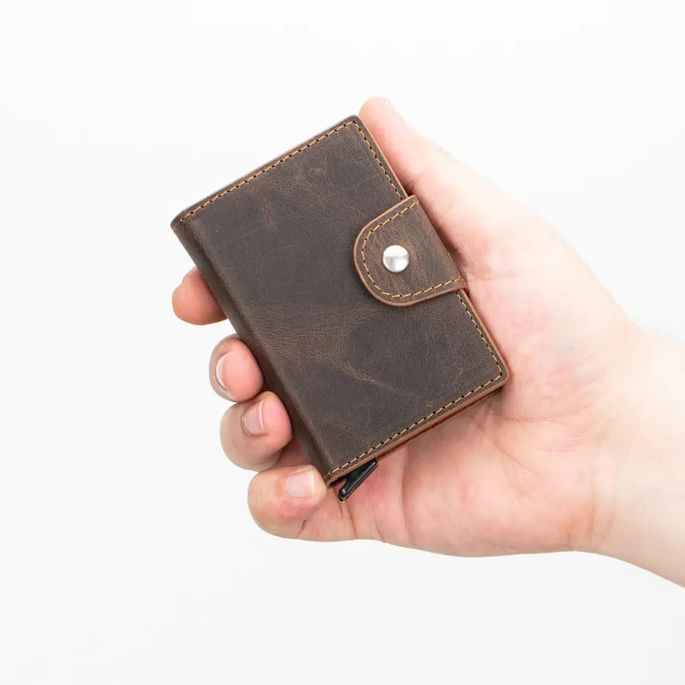 Tan Leather Pop-Up RFID Blocking Detachable Cardholder Wallet - Bomonti Goods