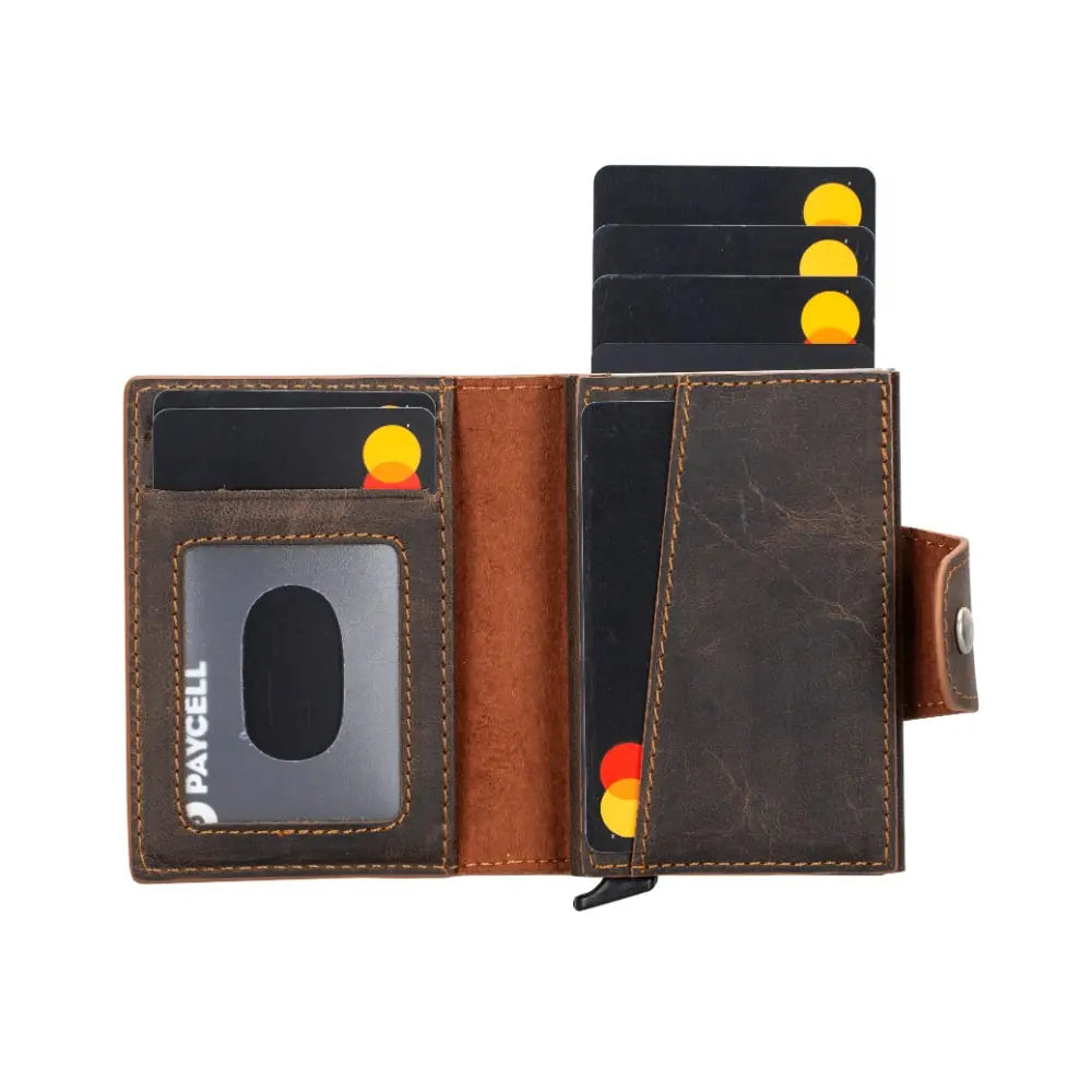 Tan Leather Pop-Up RFID Blocking Detachable Cardholder Wallet - Bomonti Goods