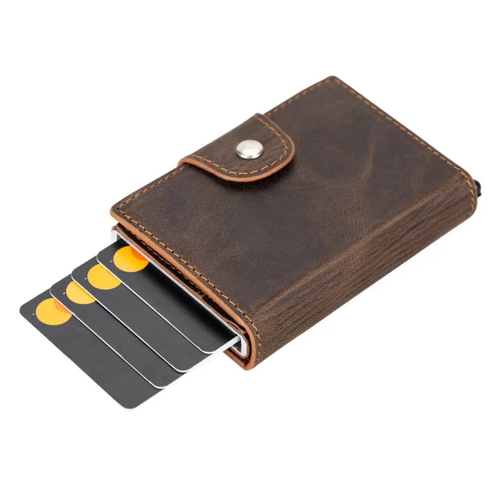 Tan Leather Pop-Up RFID Blocking Detachable Cardholder Wallet - Bomonti Goods