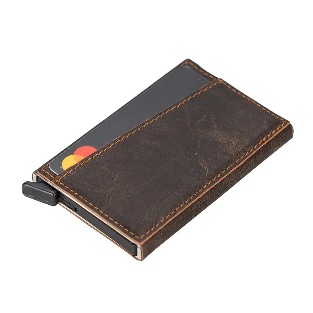 Tan Leather Pop-Up RFID Blocking Detachable Cardholder Wallet - Bomonti Goods
