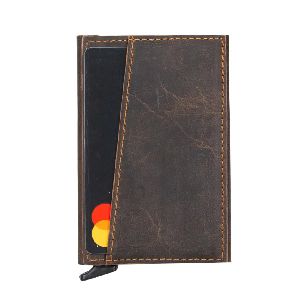 Tan Leather Pop-Up RFID Blocking Detachable Cardholder Wallet - Bomonti Goods