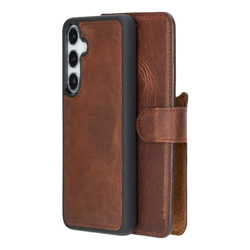 Tan Leather Samsung Galaxy S24 Plus Detachable Wallet Case with Card Holder - Bomonti
