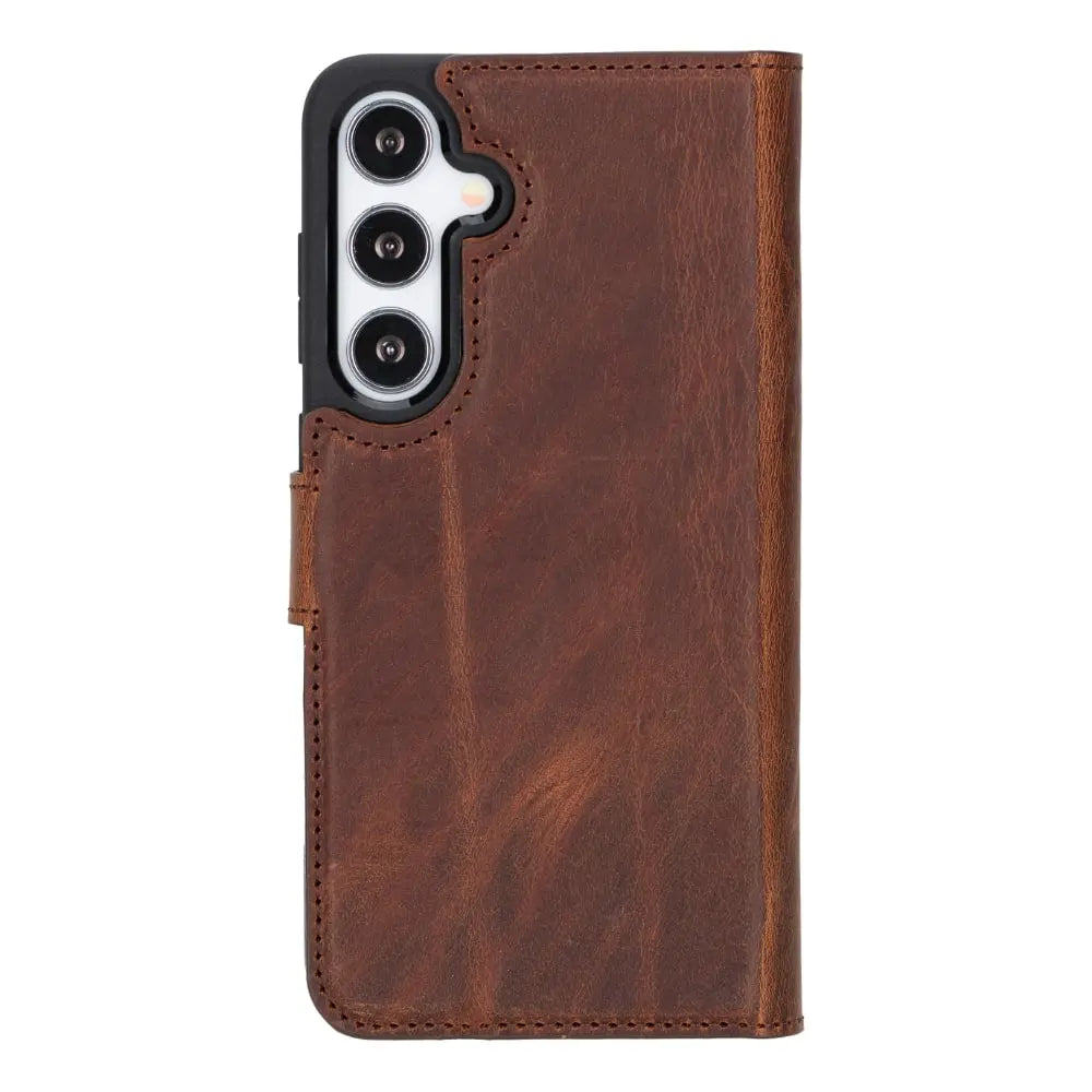 Tan Leather Samsung Galaxy S24 Plus Detachable Wallet Case with Card Holder - Bomonti