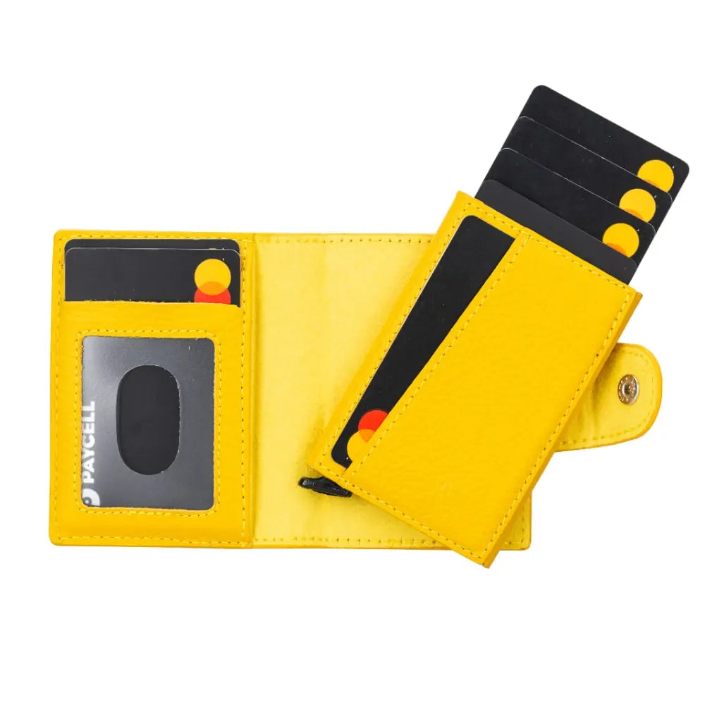 Yellow Leather Pop-Up RFID Blocking Detachable Cardholder Wallet - Bomonti Goods