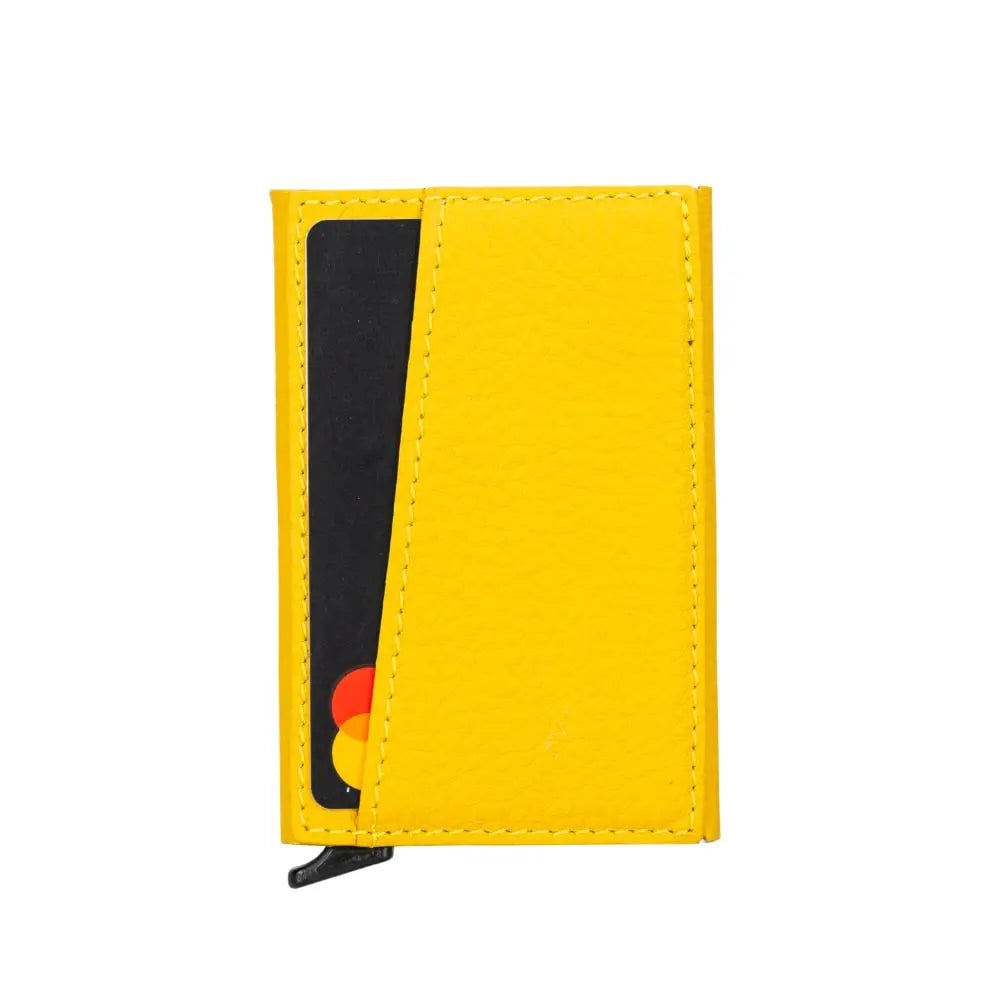 Yellow Leather Pop-Up RFID Blocking Detachable Cardholder Wallet - Bomonti Goods